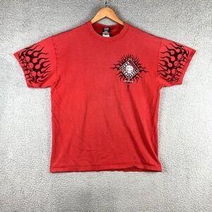 Vintage Iron Cannibal Choppers Shirt Mens XL Red Skate Biker Skill Flames AOP